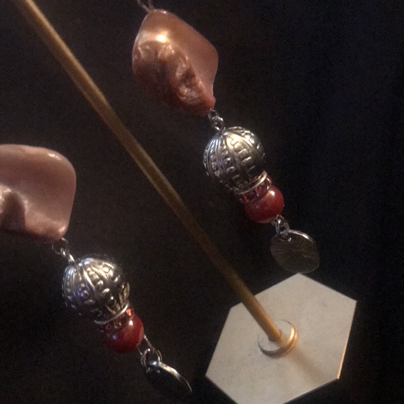 love, Savvy Handcrafted Pink, Silver and Red Beaded Dangle Earrings - Picture 2 of 2